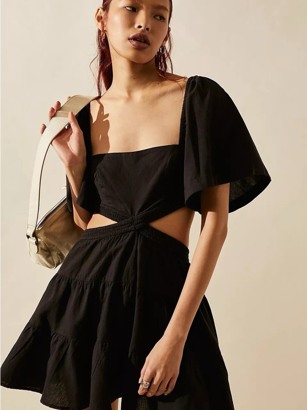 Free People Cross of Sunlight Black Mini Dress Boho Cottage Flowy Size XS NEW